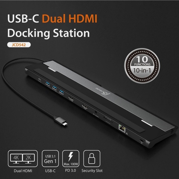 j5create USB-C Dual HDMI Docking Station (10-in-1) 4K + 1080p Dual HDMI Display - Picture 6 of 16